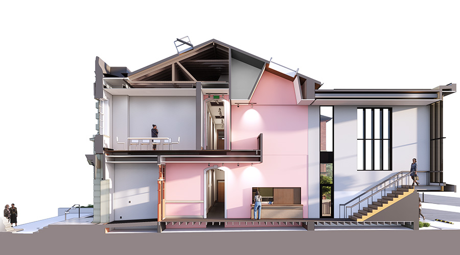 HMOA render of Hokitika Government Building. Sectional Perspective