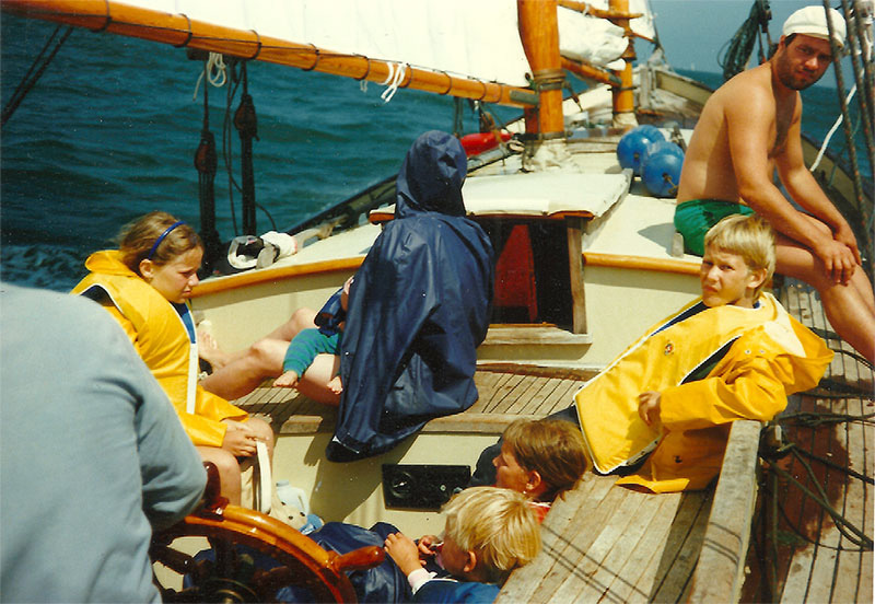 Karin and her family sailing from Marthas Vineyard to Nantucket July 1988