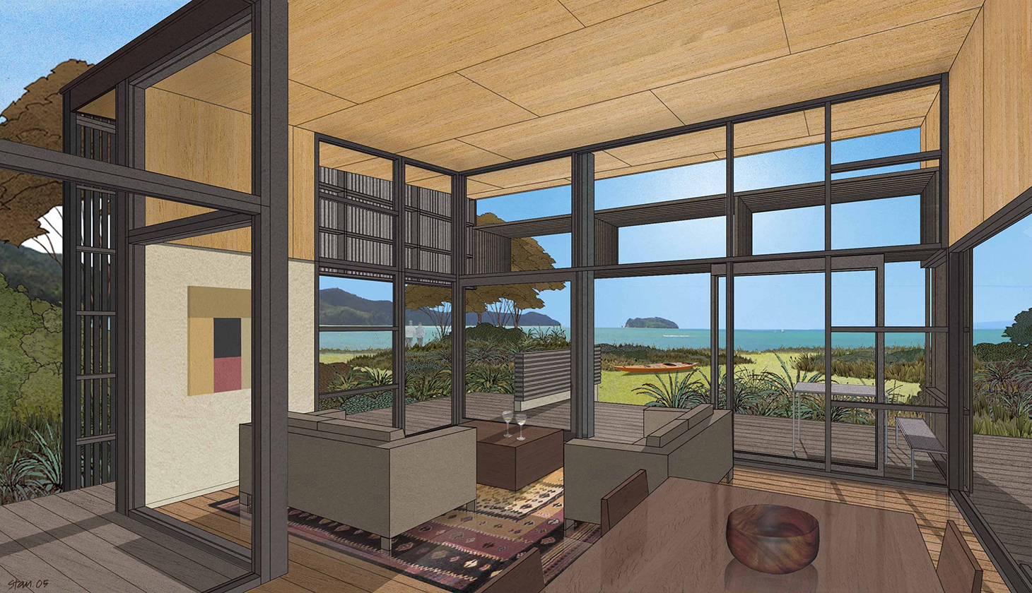 Marahau Beach Resort Interior Concept Render. Wellington architect