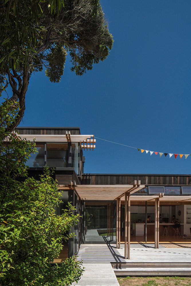 Peka Peka House II - Exterior View across Deck. Wellington Architect